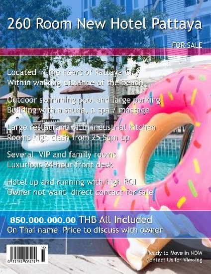 Now available 260 Brand New Boutique Hotel Center of Pattaya Now up For Sale  Walking Dist