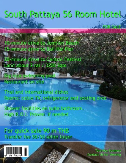 South Pattaya 56 Rooms Hotel For Sale   