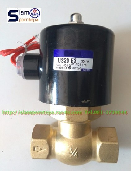 US-20-24V Solenoid valve 2/2 size 3/4 ทองเหลือง ลม น้ำ น้ำมัน Stream pressure 0-15bar 185C