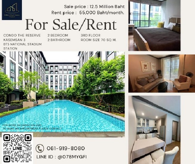 Condo For Sale/Rent "The Reserve Kasemsan 3 ,2 bedrooms 70 Sq.m.