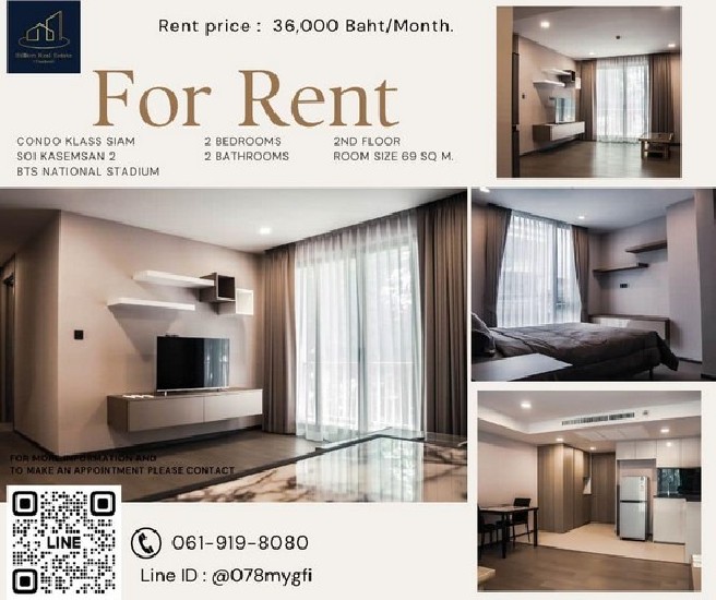 >>> Condo For Rent "KLASS Siam" -- 2 Bed 69 Sq.m. 36,000 baht -- Modern classic style condo and